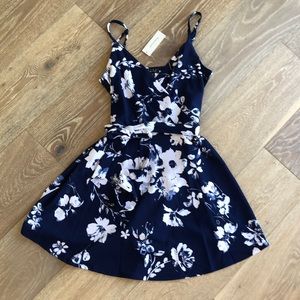 New navy blue with white flowers floral dress